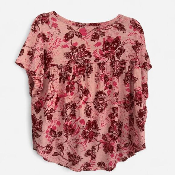 Pilcro (Anthropologie) Pink Floral Ruched Henley Tee – Large Petite - Picture 4 of 6